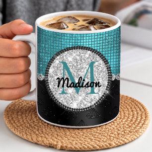 Schickes falsches Silber-Glitter Türkis-Schwarzes Kaffeetasse