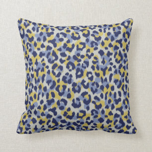 Schickes, farbenfrohes, blau-gelbes Cheetah-Print- Kissen