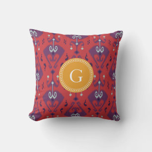 Schickes, feminin-rot-ikat-tribalmuster Monogramm Kissen