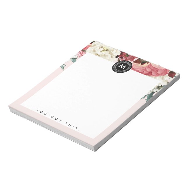 Schickes florales Monogramm Post It Notizblock (Rotiert)