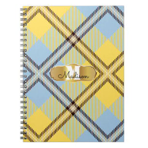 Schickes Gelb Blau Tartan Gold Monogramm Schrift N Notizblock
