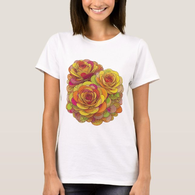 Schickes Gelb THREE ROSES Maßdesign T-Shirt (Vorderseite)