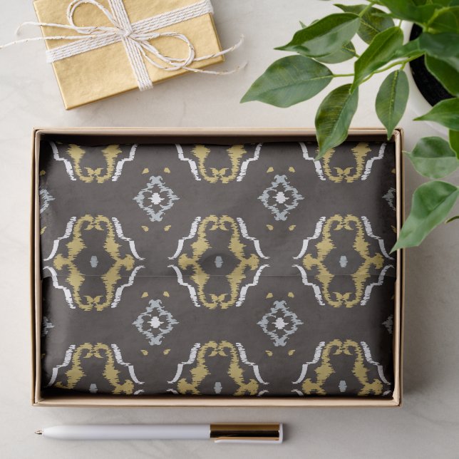Schickes gelbes Braun ikat Stammes- Muster Seidenpapier (Geschenk)