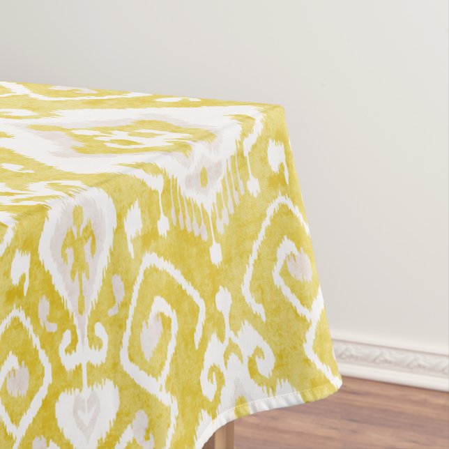 Schickes gelbes und graues Damast ikat Stammes- Tischdecke (Beispiel)