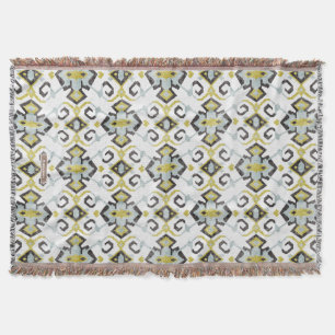 Schickes gelbes und graues ikat-Stammesmuster Decke