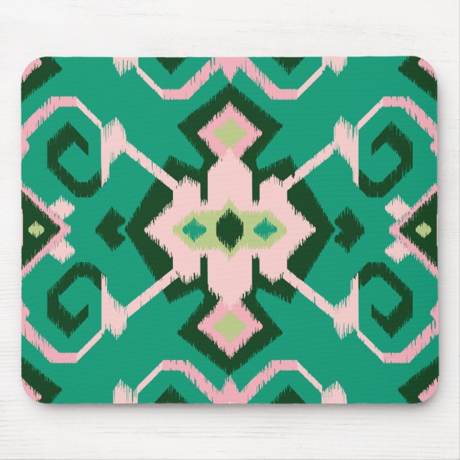 Schickes geometrisches grünes rosa ikat Stammes- Mousepad (Vorne)