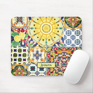 Schickes geometrisches mediterranes oranges Fliese Mousepad