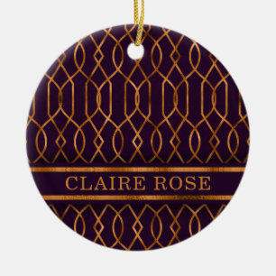 Schickes geometrisches violett-goldenes Gittermust Keramik Ornament