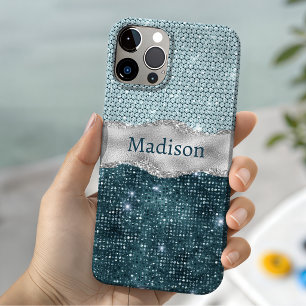 Schickes, girly, teal, mintgrün glänzendes silbern Case-Mate iPhone hülle
