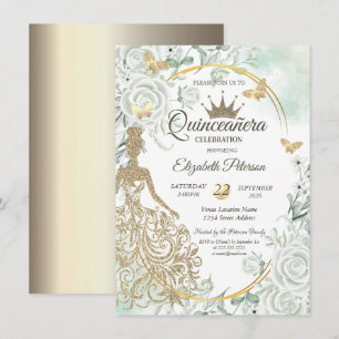 Schickes Glitterkleid, Schmetterlinge Grüne Rosen Einladung