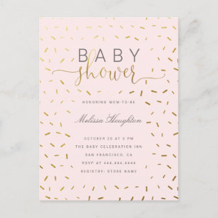 Schickes Gold besprühen Confetti u. rosa Babyparty Einladungspostkarte