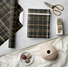 Schickes Gold-Schwarz-Luxus-Onyx-Karomuster Geschenkpapier