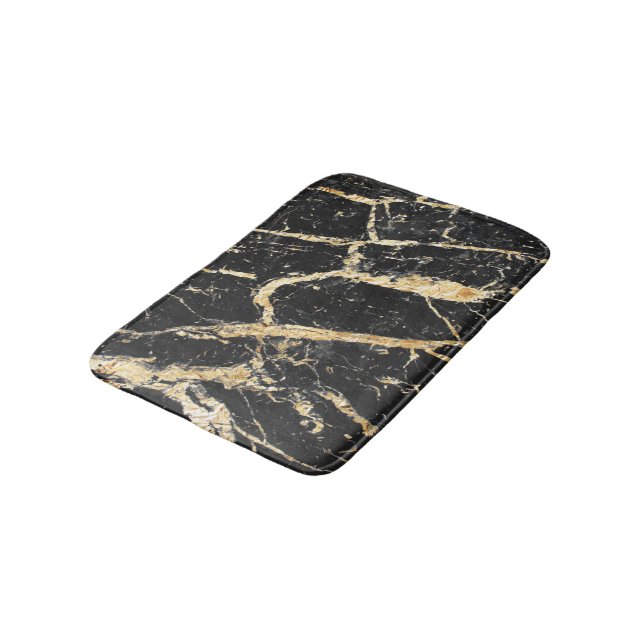 Schickes Gold und schwarzes Marmormuster Badematte (Schrägansicht)