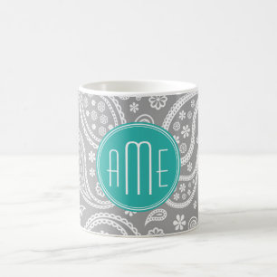 Schickes graues Paisley-mit Blumenmuster u. blaues Kaffeetasse