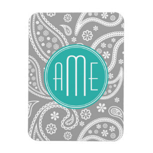 Schickes graues Paisley-mit Blumenmuster u. blaues Magnet