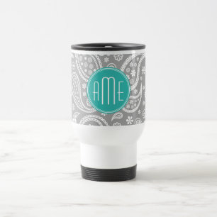 Schickes graues Paisley-mit Blumenmuster u. blaues Reisebecher