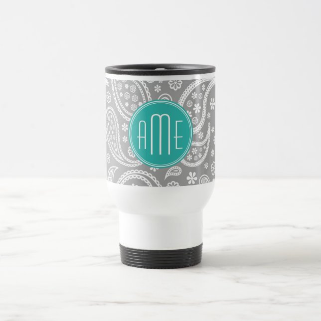 Schickes graues Paisley-mit Blumenmuster u. blaues Reisebecher (Mittel)