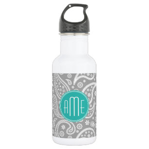 Schickes graues Paisley-mit Blumenmuster u. blaues Trinkflasche