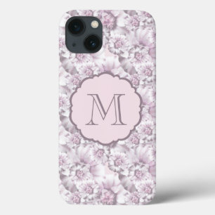Schickes graues und rosa Blumenmuster-Monogramm Case-Mate iPhone Hülle