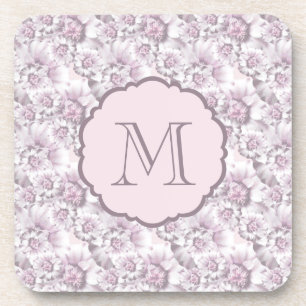 Schickes graues und rosa Blumenmuster-Monogramm Untersetzer