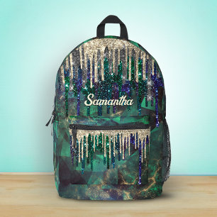Schickes grün türkis gold glitzer tropft monogramm bedruckter rucksack