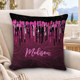 Schickes heißes Rosa schwarzes Glitter-Tropfen-Mon Kissen