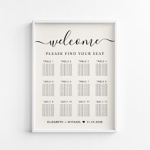 Schickes Hochzeitssitzplan-Tisch-Cream für 12 Tisc Poster