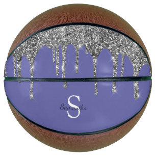 Schickes Immergrün-Silber-Glitter-Tropfen-Monogram Basketball