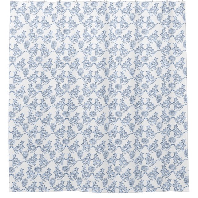 Schickes Indigo-Blau auf weißem ethnischem Duschvorhang (Vorderseite)