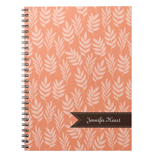 Schickes Kadmium-Orangen-elegantes Blatt-Muster Notizblock (Vorderseite)