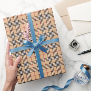 Schickes Karo Warm Beige Grund Weiß Schwarz Braun Geschenkpapier