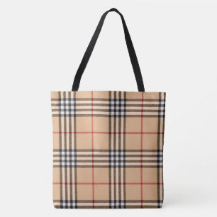 Schickes Karo Warm Beiger Hintergrund Weiße Schwar Tasche