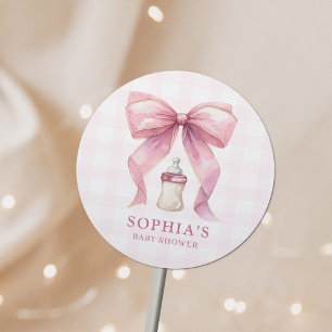Schickes Mädchen mit rosa Schleife Baby-Party Runder Aufkleber