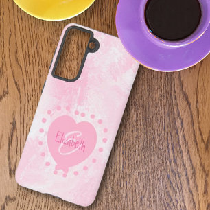Schickes, Mädchenhaftes Rosa Herz Monogramm Initia Samsung Galaxy Hülle