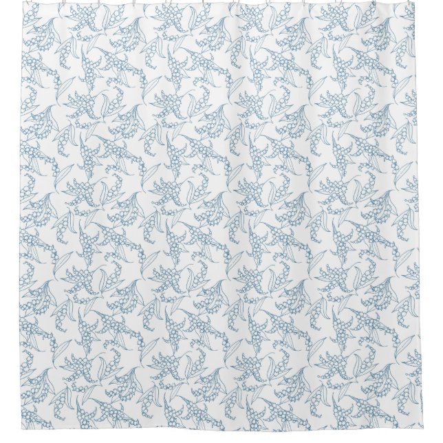 Schickes Maiglöckchen-Blumenmotiv-Blau auf Weiß Duschvorhang (Vorderseite)