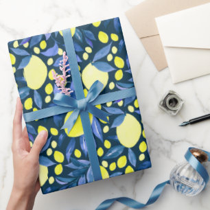 Schickes mediterranes rustikales Zitronenblau Blat Geschenkpapier