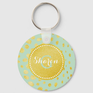 Schickes Mint-Faux-Gold-Glitter-Cheetah-Druck-Mono Schlüsselanhänger