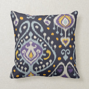 Schickes modernes gelbes blaues Marine ikat Kissen