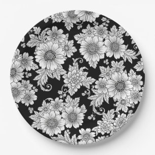Schickes monochromes Blumenluxus-Muster (2) Pappteller