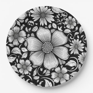 Schickes monochromes Blumenluxus-Muster (6) Pappteller