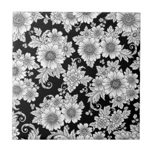 Schickes monochromes Blumenluxusmuster (2) Fliese