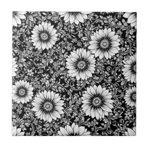 Schickes monochromes Blumenluxusmuster (5) Fliese