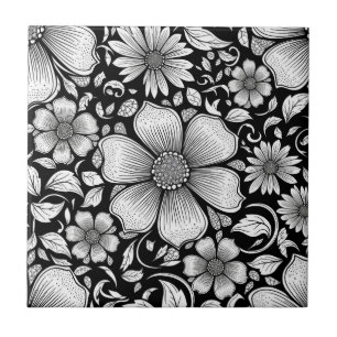 Schickes monochromes Blumenluxusmuster (6) Fliese