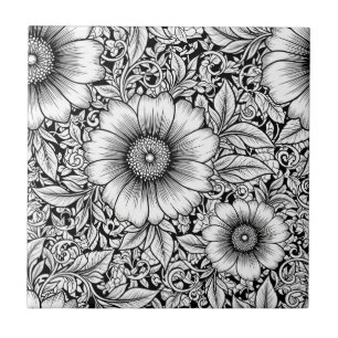 Schickes monochromes Blumenluxusmuster (7) Fliese