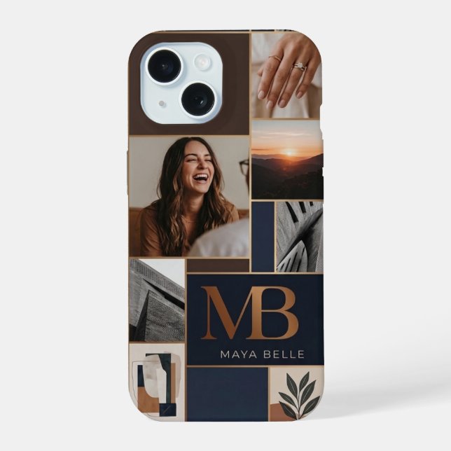 Schickes Monogramm-Foto-Collage-Case iPhone 15 Hülle (Rückseite)