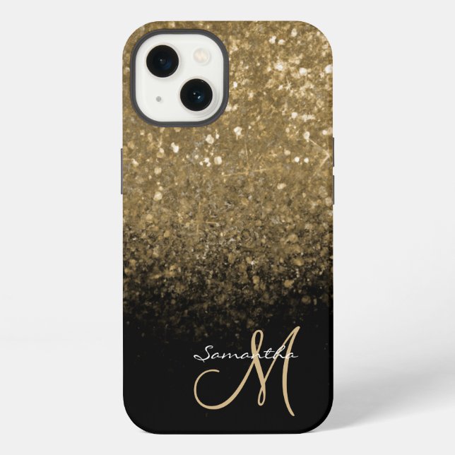 Schickes Monogramm Gold Glitter & Schwarz  iPhone Hülle (Rückseite)