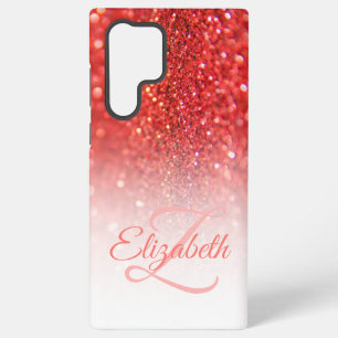 Schickes Monogramm Korallen Glitter Ombre Vorname Samsung Galaxy Hülle