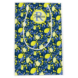 Schickes Monogramm Name Rustikal Zitrus Lemons Bla Mittlere Geschenktüte