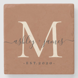 Schickes Monogramm Schriftzug TerraCotta Namen Hoc Steinuntersetzer