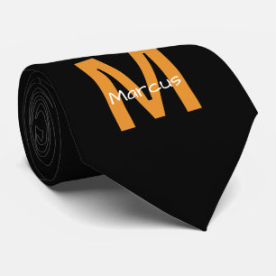 Schickes monogrammiertes Schwarz Orange Krawatte
